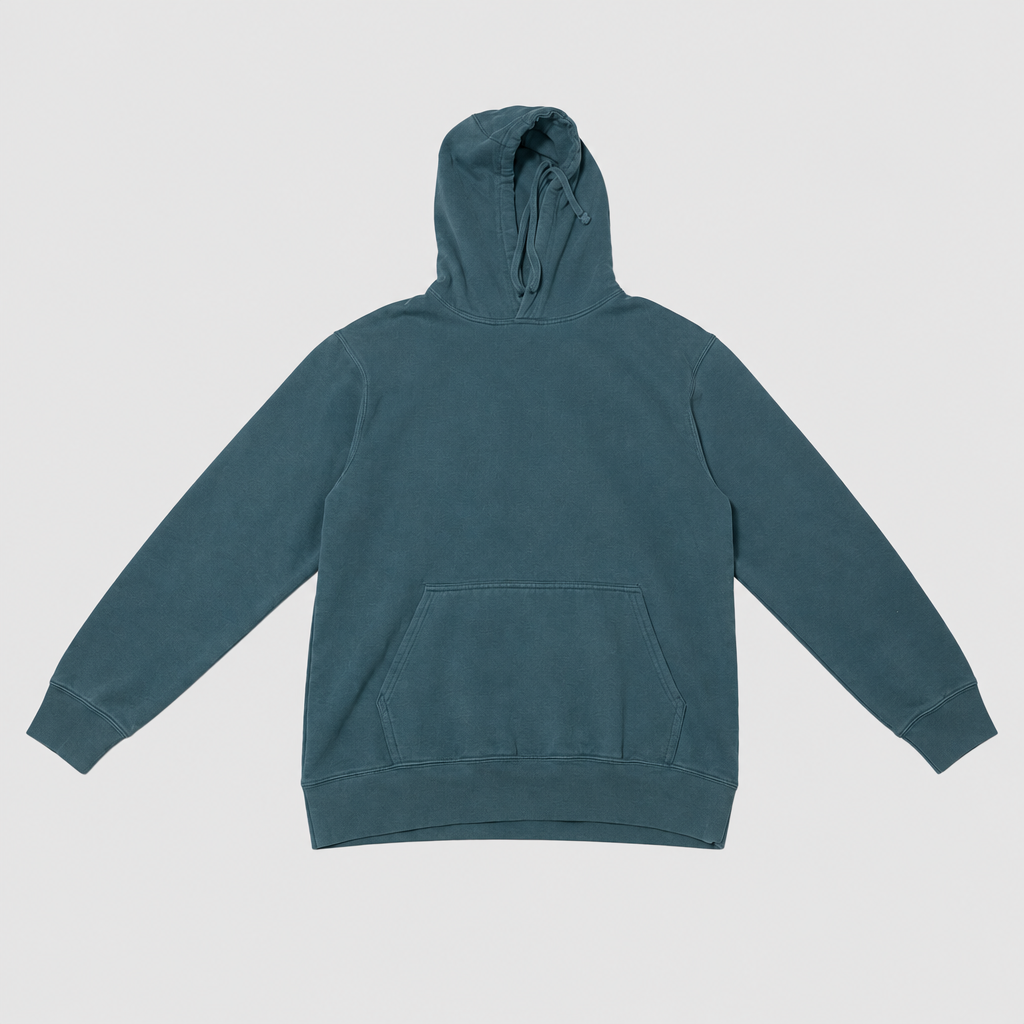 Back/side view of teal Arizona Jean Co. hoodie on light gray background