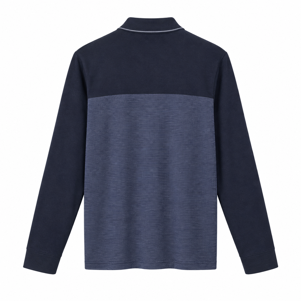 Van Heusen Flex two-tone navy pullover back view on white background