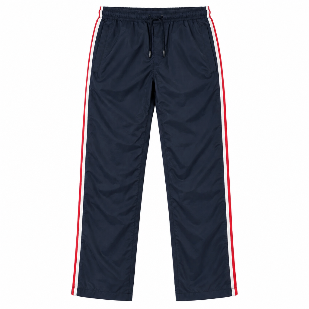 Champion navy track pants front view on white background