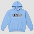 Front view of Hershey's Chocolate World hoodie on light gray background