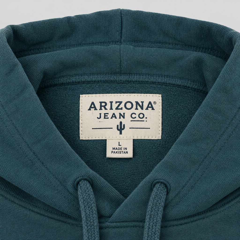 Arizona Jean Co. brand label close-up on light gray background