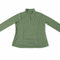 Olive green quarter-zip pullover front view on white background