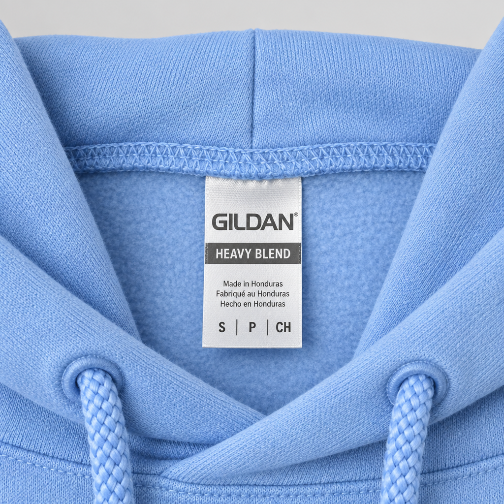 Gildan Heavy Blend size S label on light gray background