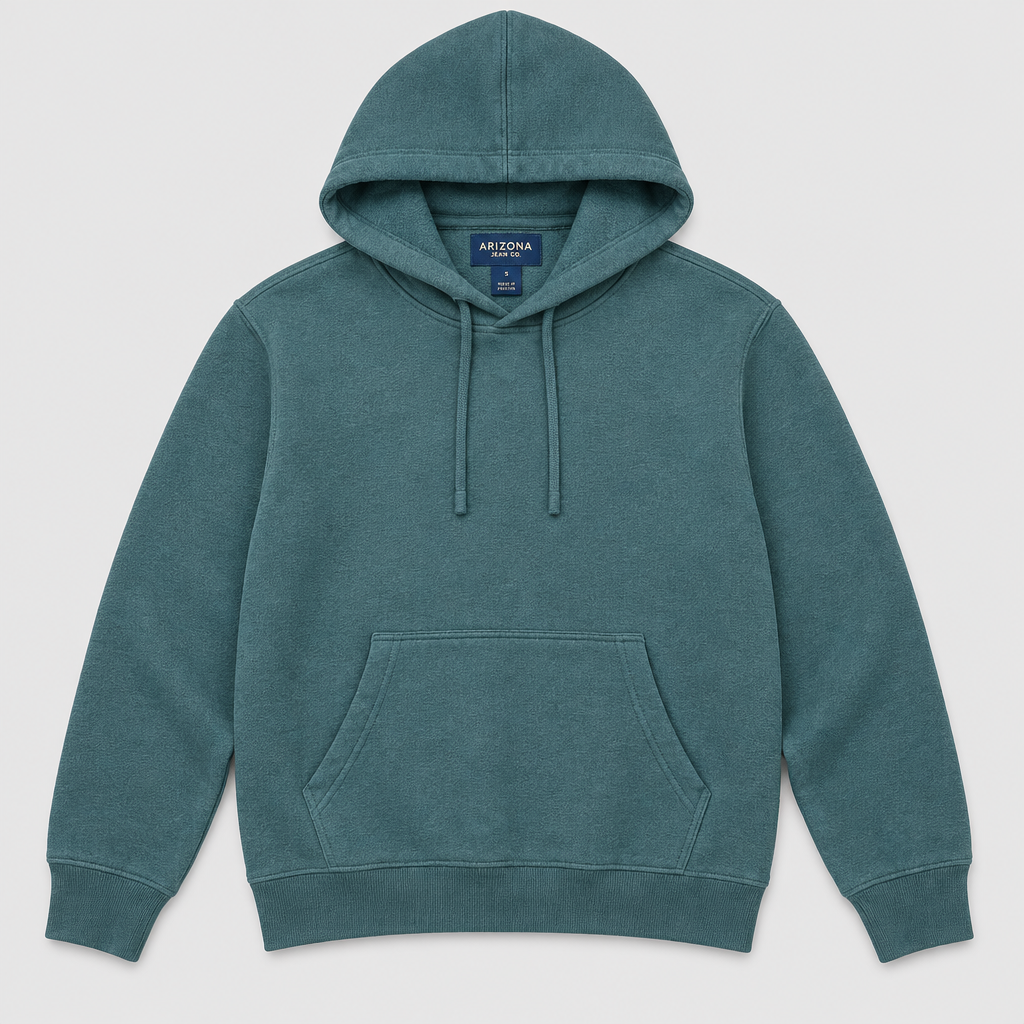 Front view 2 of teal Arizona Jean Co. hoodie on light gray background