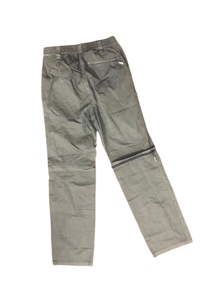 Olive green zip-off convertible cargo pants, white background